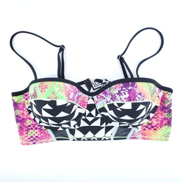 River Island Geometric Colorblock Mesh Bikini Top Zip Back Adjustable Straps 12 - Picture 1 of 8